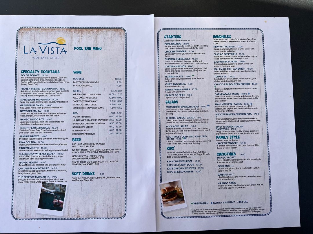 Marriott Newport Coast Villas — La Vista Grill Menu, Shuttle Schedules